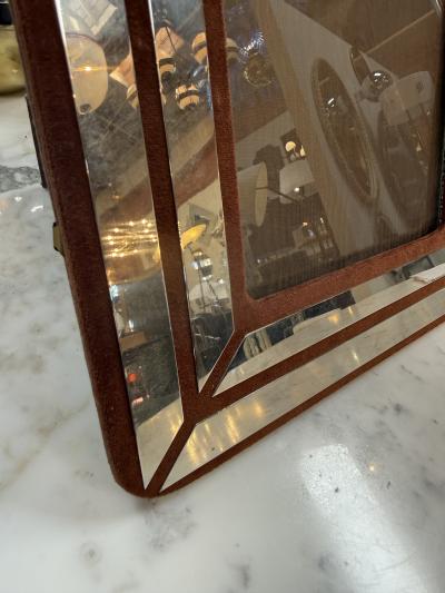 Italian Chrome and Burgundy Suede Picture Frame 1970s