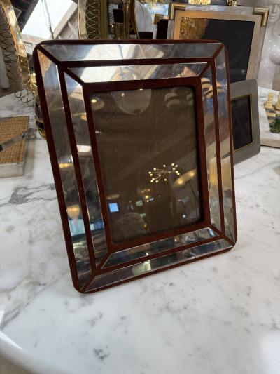 Italian Chrome and Burgundy Suede Picture Frame 1970s