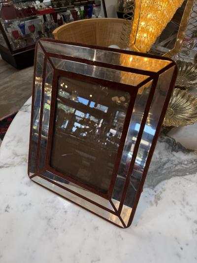 Italian Chrome and Burgundy Suede Picture Frame 1970s