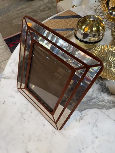 Italian Chrome and Burgundy Suede Picture Frame 1970s