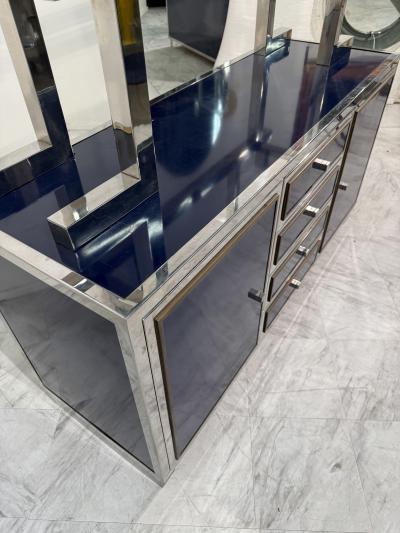 Italian Chrome and Lacquered Credenza with Geometric Bookshelf 1970s