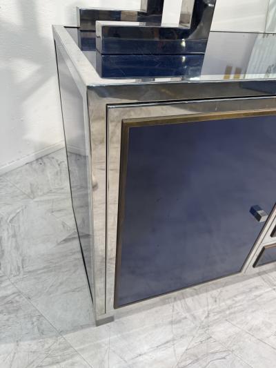 Italian Chrome and Lacquered Credenza with Geometric Bookshelf 1970s
