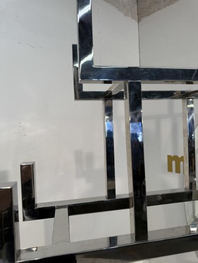 Italian Chrome and Lacquered Credenza with Geometric Bookshelf 1970s