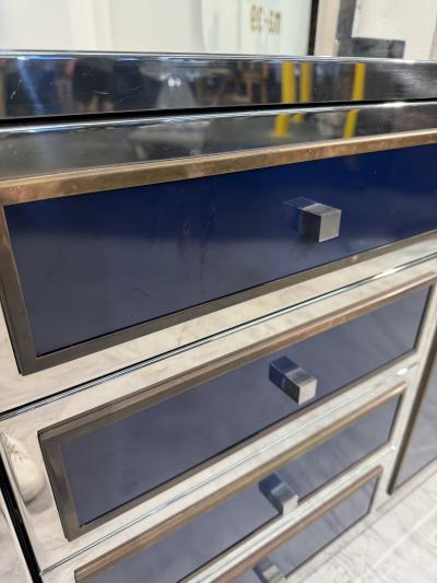 Italian Chrome and Lacquered Credenza with Geometric Bookshelf 1970s