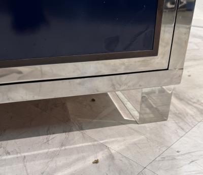 Italian Chrome and Lacquered Credenza with Geometric Bookshelf 1970s