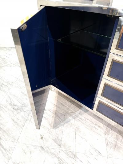 Italian Chrome and Lacquered Credenza with Geometric Bookshelf 1970s