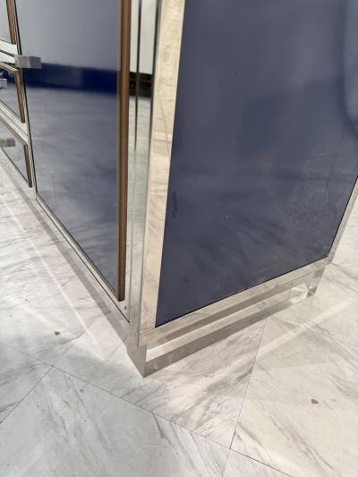Italian Chrome and Lacquered Credenza with Geometric Bookshelf 1970s