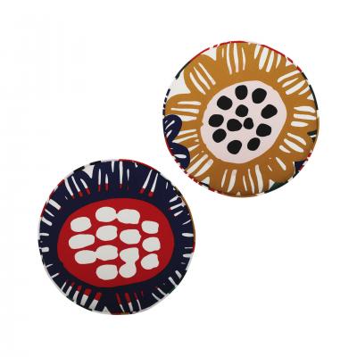 Italian Circular Floral Patterned Ottomans 1960 Set of 2