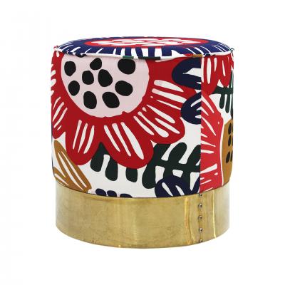 Italian Circular Floral Patterned Ottomans 1960 Set of 2