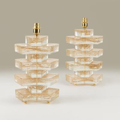 Italian Como stacked Murano table lamps with gold flecks
