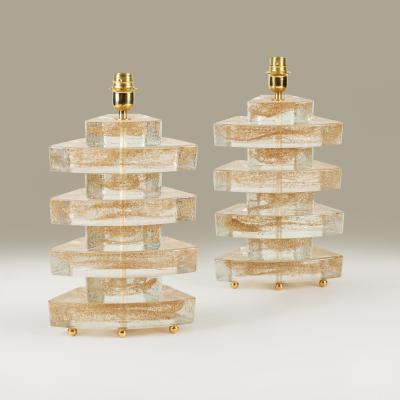 Italian Como stacked Murano table lamps with gold flecks