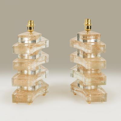 Italian Como stacked Murano table lamps with gold flecks