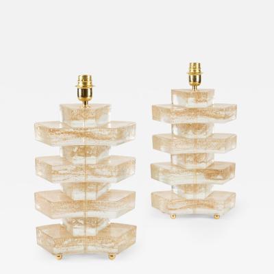 Italian Como stacked Murano table lamps with gold flecks
