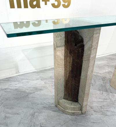 Italian Console Table with Travertine Base and Ancient Column Fragment