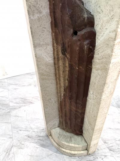 Italian Console Table with Travertine Base and Ancient Column Fragment