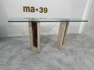 Italian Console Table with Travertine Base and Ancient Column Fragment