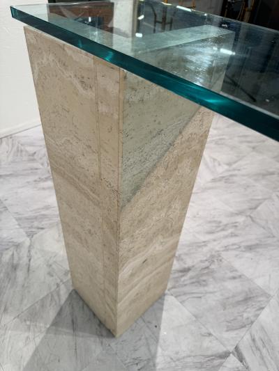 Italian Console Table with Travertine Base and Ancient Column Fragment