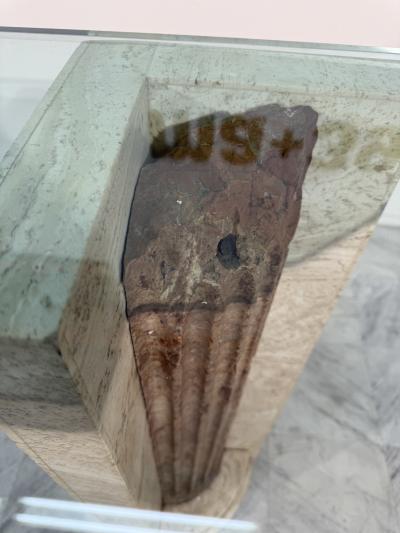Italian Console Table with Travertine Base and Ancient Column Fragment
