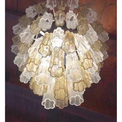 Italian Contemporary Amber Crystal Clear Murano Glass Tronchi Star Chandelier