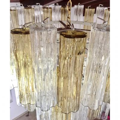 Italian Contemporary Amber Crystal Clear Murano Glass Tronchi Star Chandelier