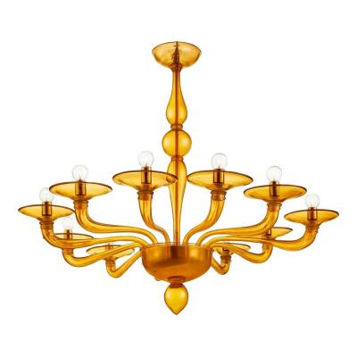 Italian Contemporary Amber Murano Style Glass Chandelier