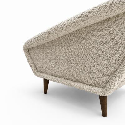 Italian Contemporary Armchairs Upholstered in Ivory Wool and Wooden Legs