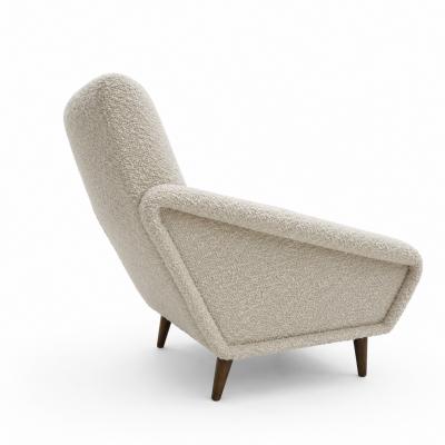 Italian Contemporary Armchairs Upholstered in Ivory Wool and Wooden Legs