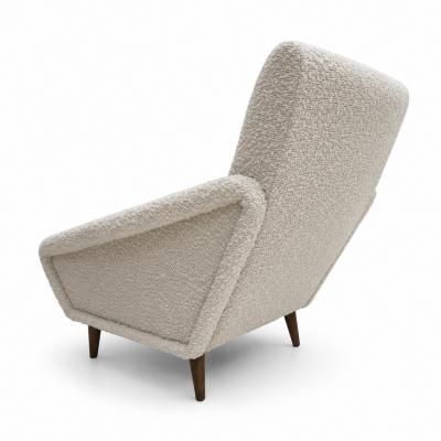Italian Contemporary Armchairs Upholstered in Ivory Wool and Wooden Legs