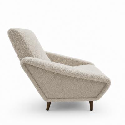 Italian Contemporary Armchairs Upholstered in Ivory Wool and Wooden Legs