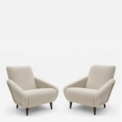 Italian Contemporary Armchairs Upholstered in Ivory Wool and Wooden Legs