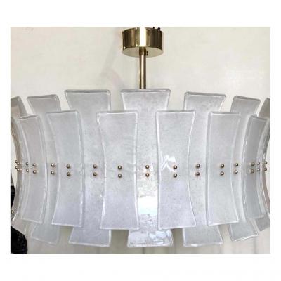 Italian Contemporary Art Deco Design White Frosted Murano Glass Drum Chandelier