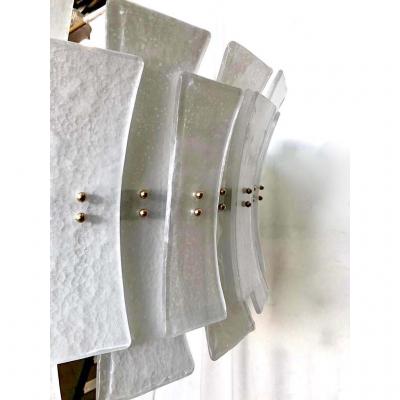 Italian Contemporary Art Deco Design White Frosted Murano Glass Drum Chandelier