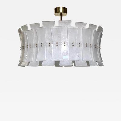 Italian Contemporary Art Deco Design White Frosted Murano Glass Drum Chandelier