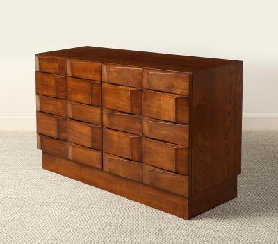 Italian Contemporary Brutalist Style Carved Oak Two Door Cabinet