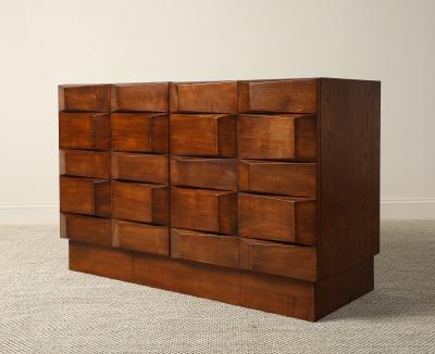 Italian Contemporary Brutalist Style Carved Oak Two Door Cabinet