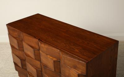 Italian Contemporary Brutalist Style Carved Oak Two Door Cabinet