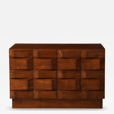 Italian Contemporary Brutalist Style Carved Oak Two Door Cabinet