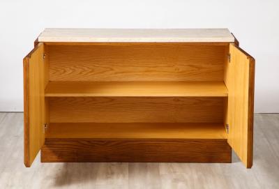 Italian Contemporary Carved Oak and Travertine Cabinet