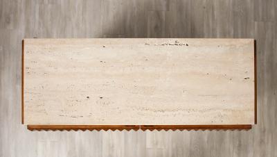 Italian Contemporary Carved Oak and Travertine Cabinet