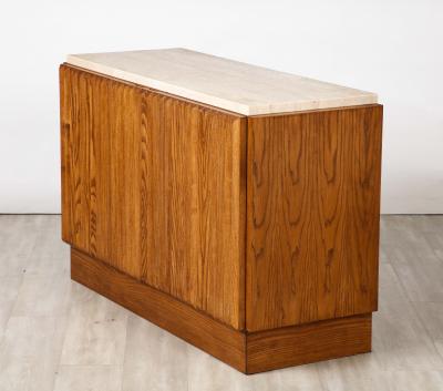 Italian Contemporary Carved Oak and Travertine Cabinet