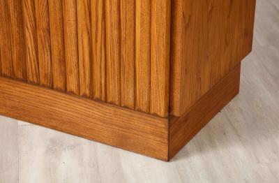 Italian Contemporary Carved Oak and Travertine Cabinet