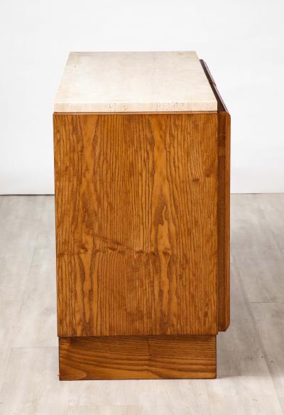 Italian Contemporary Carved Oak and Travertine Cabinet