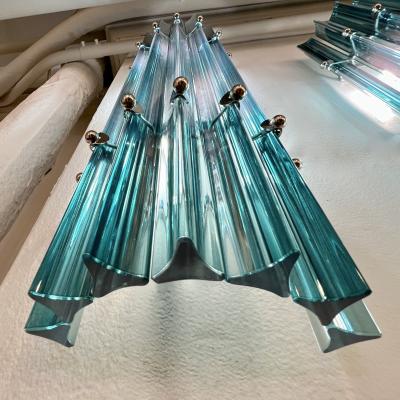Italian Contemporary Minimalist Pair of Aquamarine Murano Glass Nickel Sconces