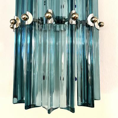 Italian Contemporary Minimalist Pair of Aquamarine Murano Glass Nickel Sconces