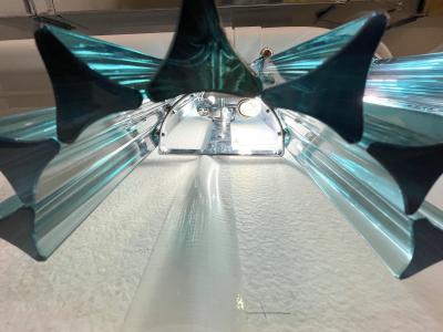 Italian Contemporary Minimalist Pair of Aquamarine Murano Glass Nickel Sconces