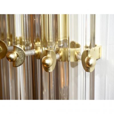 Italian Contemporary Minimalist Pair of Satin Brass Crystal Murano Glass Sconces