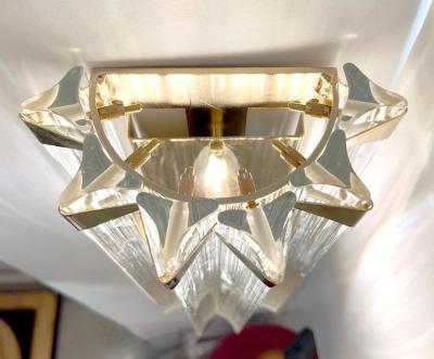 Italian Contemporary Pair of Minimalist Brass Crystal Clear Murano Glass Sconces