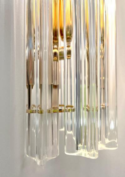 Italian Contemporary Pair of Minimalist Brass Crystal Clear Murano Glass Sconces