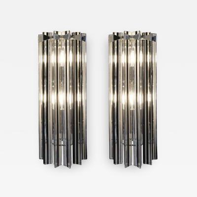 Italian Contemporary Pair of Nickel Crystal and Black Inset Murano Glass Sconces