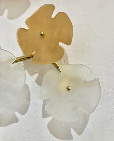 Italian Contemporary Satin White Gold Murano Glass Flower Art Wall Ceiling Light
